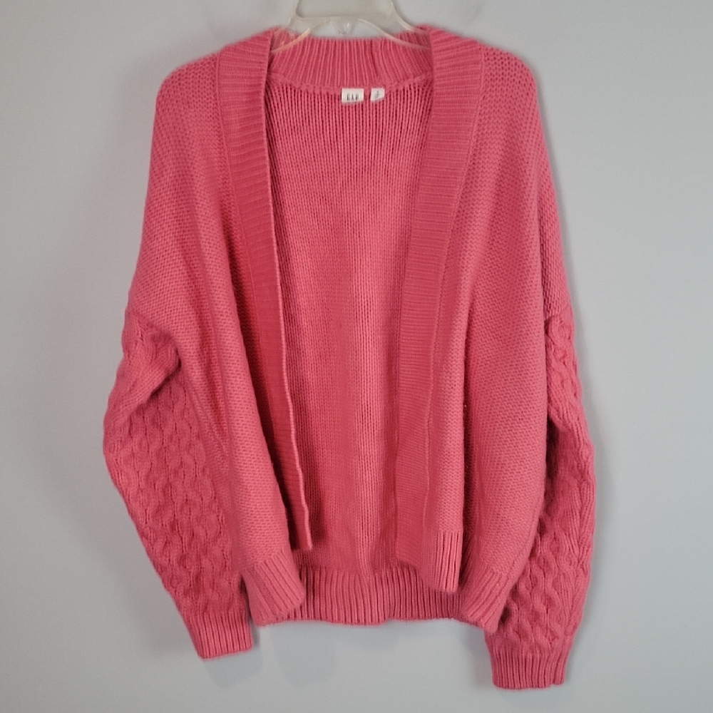 GAP Chunky Mixed Knit Cardigan Sweater M Tall Coral Pink